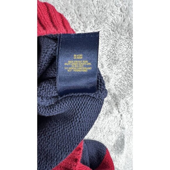 Ralph Lauren Boys’ Quarter-Zip Sweater - Red and Navy Big Pony - Size 8 - Picture 9 of 12
